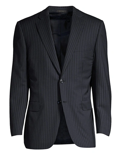 Shop Brioni Stripe Wool Jacket In Blue Grey