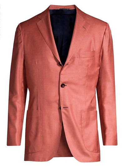 Shop Kiton Solid Silk & Wool Single-breasted Blazer In Red