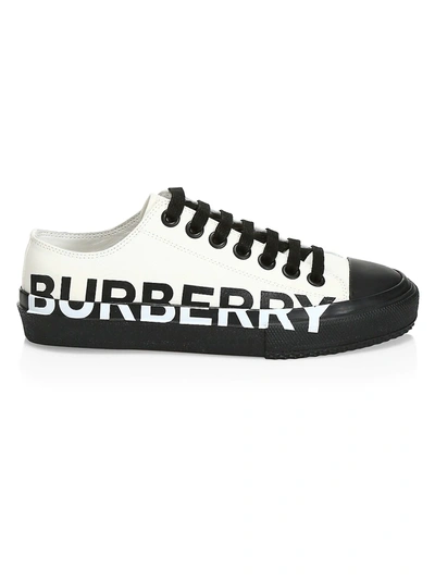 Shop Burberry Women's Larkhall Logo Canvas Sneakers In Optic White