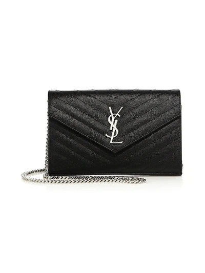 Shop Saint Laurent Women's Monogram Matelassé Leather Wallet-on-chain In Black