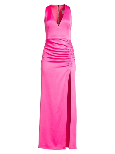 Shop Alice And Olivia Diana Sleeveless Ruched Gown In Neon Pink