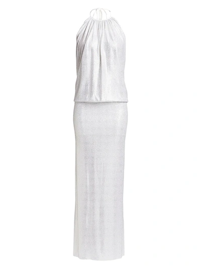 Shop Alexandre Vauthier Women's Microcrystal Halterneck Gown In White