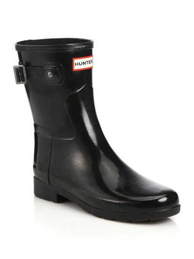 Shop Hunter Refined Short Gloss Rain Boots In Black