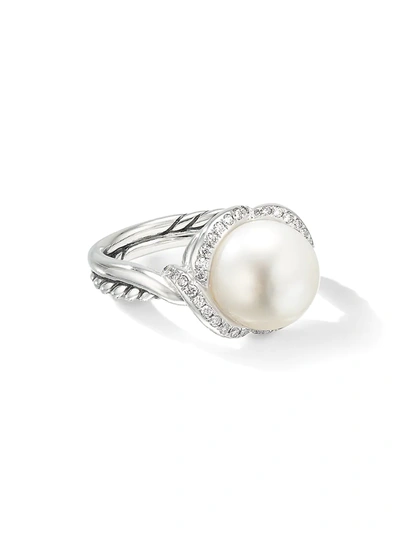 Shop David Yurman Continuance Pearl Ring With Diamonds In Silver