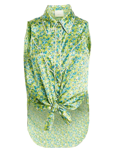 Shop Cinq À Sept Women's Leon Floral Tie-front Sleeveless Blouse In Peri Dot Multi
