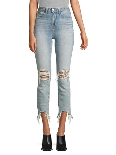 Shop L Agence High Line High-rise Skinny Distressed Jeans In Desert Light
