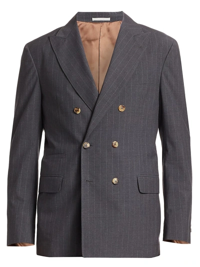 Shop Brunello Cucinelli Men's Double Breasted Pinstripe Sportcoat In Dark Grey