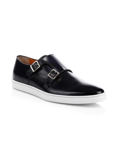 Shop Santoni Freemont Leather Double Monk-strap Shoes In Navy