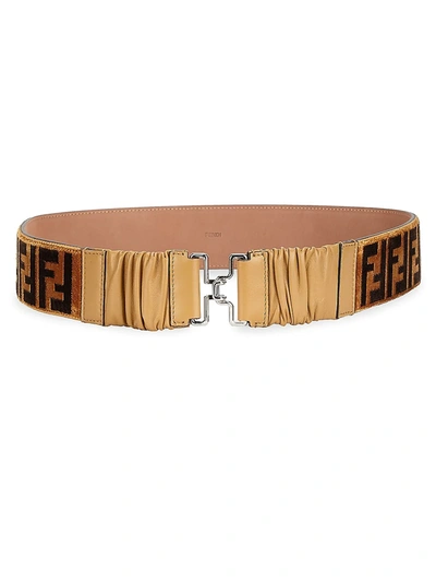 Shop Fendi Women's Leather Logo Belt In Camel Brown