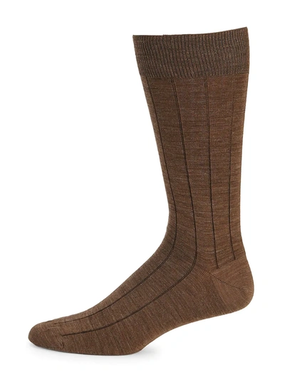 Shop Saks Fifth Avenue Men's Collection Wide Rib Wool-blend Crew Socks In Taupe