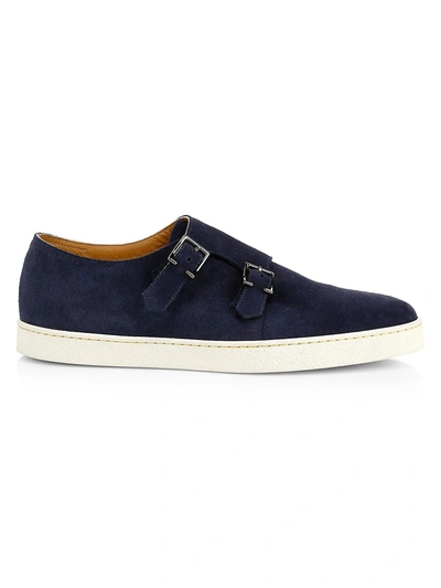 Shop John Lobb Men's Holme Double-buckle Suede Plimsolls In Navy