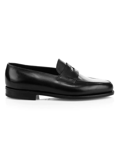 Shop John Lobb Men's Lopez Leather Loafers In Black