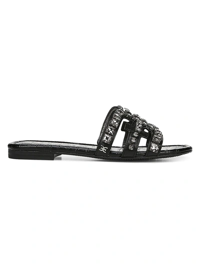 Shop Sam Edelman Women's Bay Flat Crystal-embellished Leather Sandals In Black
