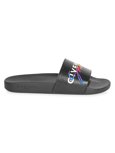 Shop Givenchy Men's Embroidered Logo Pool Slides In Black Multi