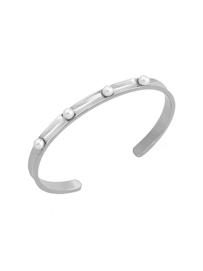 Shop Majorica Circle White Round Faux Pearl & Stainless Steel Bangle In Silver