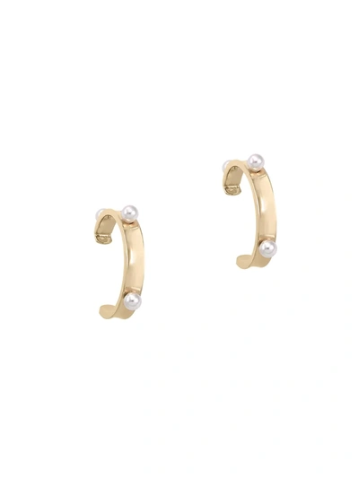 Shop Majorica Circle White Round Faux Pearl & Stainless Steel Earrings In Gold