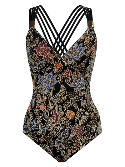 Shop Amoressa By Miraclesuit Indochine Horizon Print One-piece Swimsuit In Black Multi