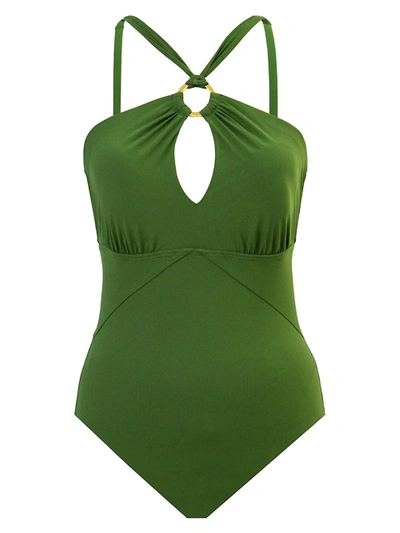 Shop Amoressa By Miraclesuit Put A Ring On It Keyhole Halter One-piece Swimsuit In Bergarmot