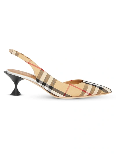 Shop Burberry Leticia Leather Slingback Pumps In Neutral