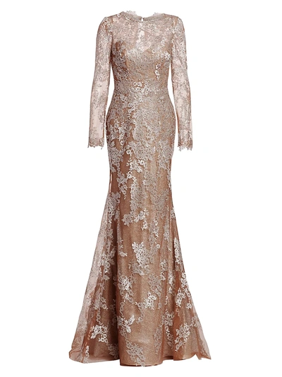 Shop Rene Ruiz Collection Embellished Sleeve Gown In Champagne