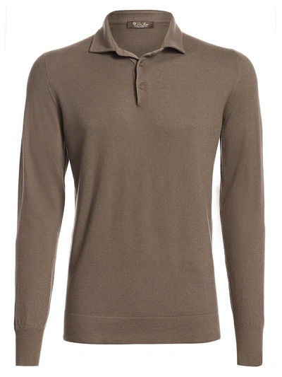 Shop Loro Piana Men's Long-sleeve Cashmere Polo In Brown