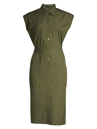 Shop Derek Lam Organic Cotton Poplin Belted Utilitarian Dress In Army