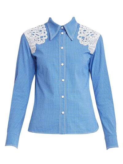 Shop Chloé Women's Lace Detail Western Shirt In Blue White