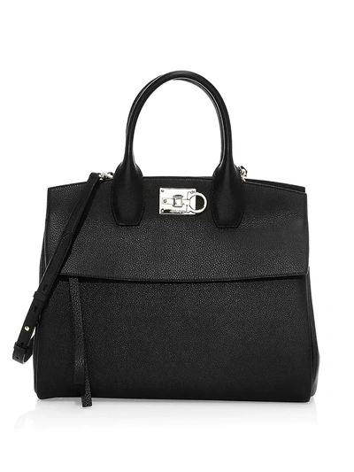 Shop Ferragamo Women's Medium Studio Leather Top Handle Bag In Black