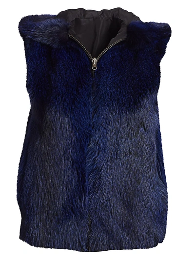 Shop The Fur Salon Fox Fur Hooded Vest In Navy