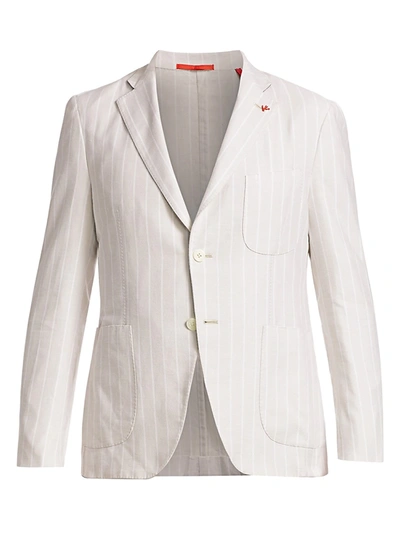 Shop Isaia Men's Stripe Piquet Single-breasted Jacket In Open White