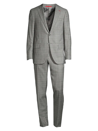 Shop Isaia Abito Wool & Silk Plaid Single-breasted Suit In Grey