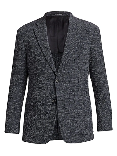 Shop Emporio Armani Grid Wool & Silk Single-breasted Blazer In Navy