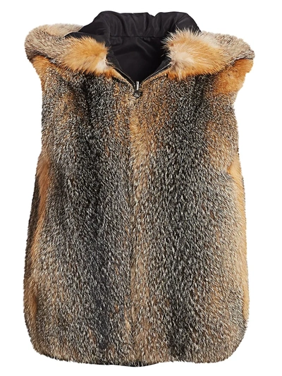 Shop The Fur Salon Fox Fur Hooded Vest In Grey Fox