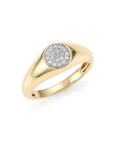 Shop Sydney Evan Women's Mini Round Pavé Diamond & 14k Yellow Gold Signet Ring