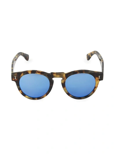 Shop Illesteva Women's Leonard Tortoise Mirrored 48mm Round Sunglasses
