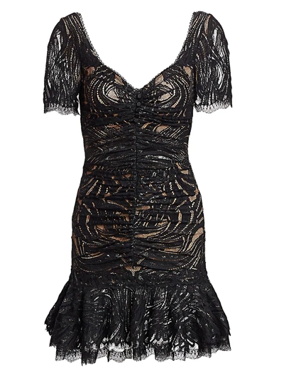 Shop Jonathan Simkhai Metallic Lace Ruffle Hem Dress In Black