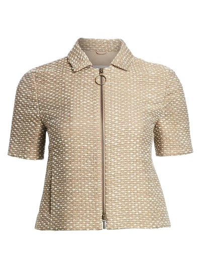Shop Akris Punto Women's Tweed Wool-blend Short Sleeve Zip Jacket In Cord Cream