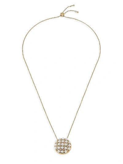 Shop Majorica Allegra Faux-pearl & Goldplated Steel Pendant Necklace In White
