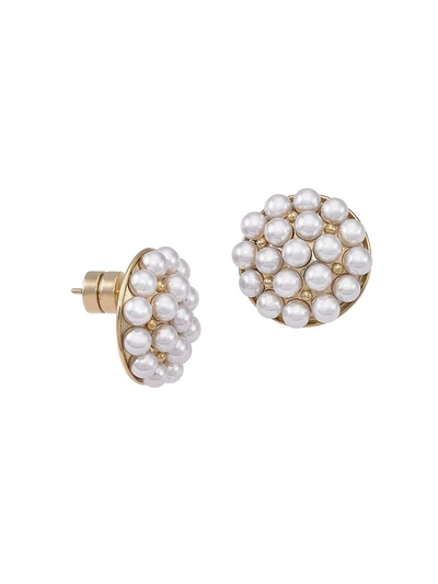Shop Majorica Women's Allegra Faux-pearl & Goldplated Button Stud Earrings In White