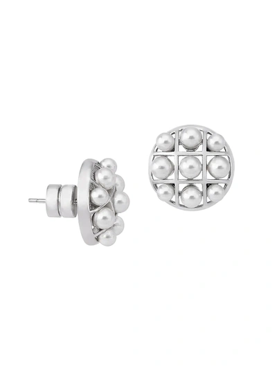 Shop Majorica Women's Allegra Faux-pearl & Stainless Steel Cage Stud Earrings In White