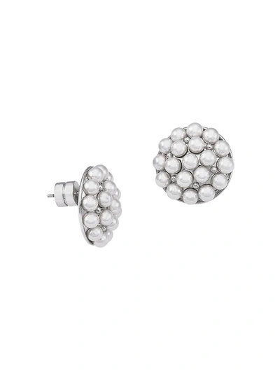 Shop Majorica Allegra Faux-pearl & Stainless Steel Button Stud Earrings In White