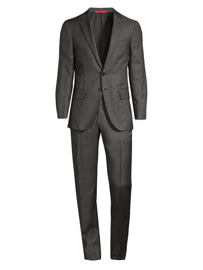 Shop Isaia Regular-fit Pinstripe Two-button Wool Suit In Charcoal