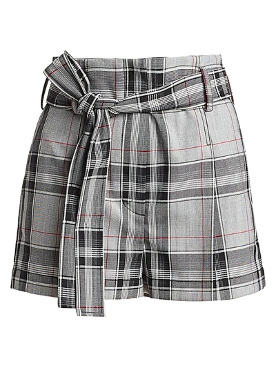 Shop 3.1 Phillip Lim / フィリップ リム Plaid Belted High-waist Shorts In White Navy Hot Pink