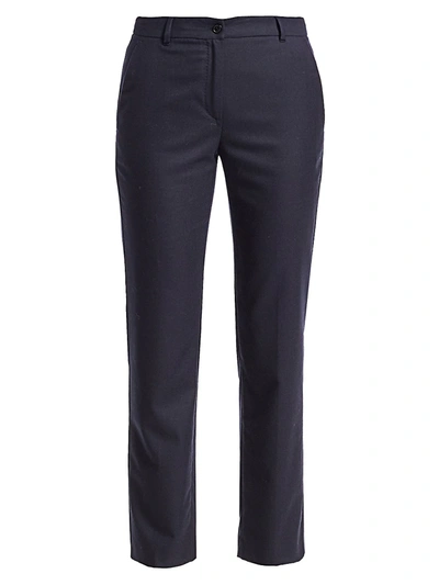 Shop Agnona Wool Flannel Straight-leg Ankle Pants In Navy