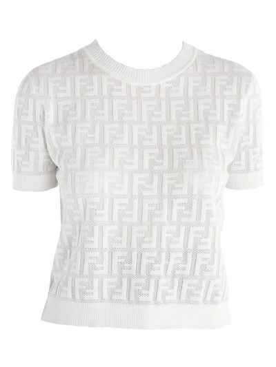 Shop Fendi Women's Ff Jacquard Logo Short Sleeve Knit In White