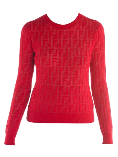 Shop Fendi Ff Jacquard Logo Knit Sweater In Red