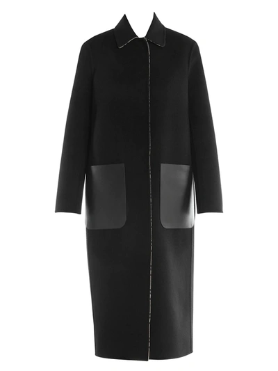 Shop Fendi Women's Ff Logo Reversible Wool Coat In Black