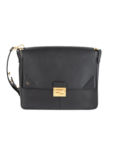 Shop Fendi Women's Kan U Leather Shoulder Bag In Black