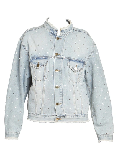 Shop Alexandre Vauthier Women's Crystal Denim Distressed Rhinestone Jacket In Sky