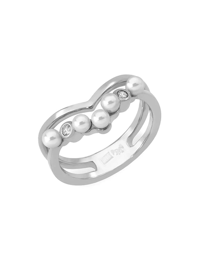 Shop Majorica Sterling Silver 3mm Organic Pearl & Crystal Cutout Ring In White